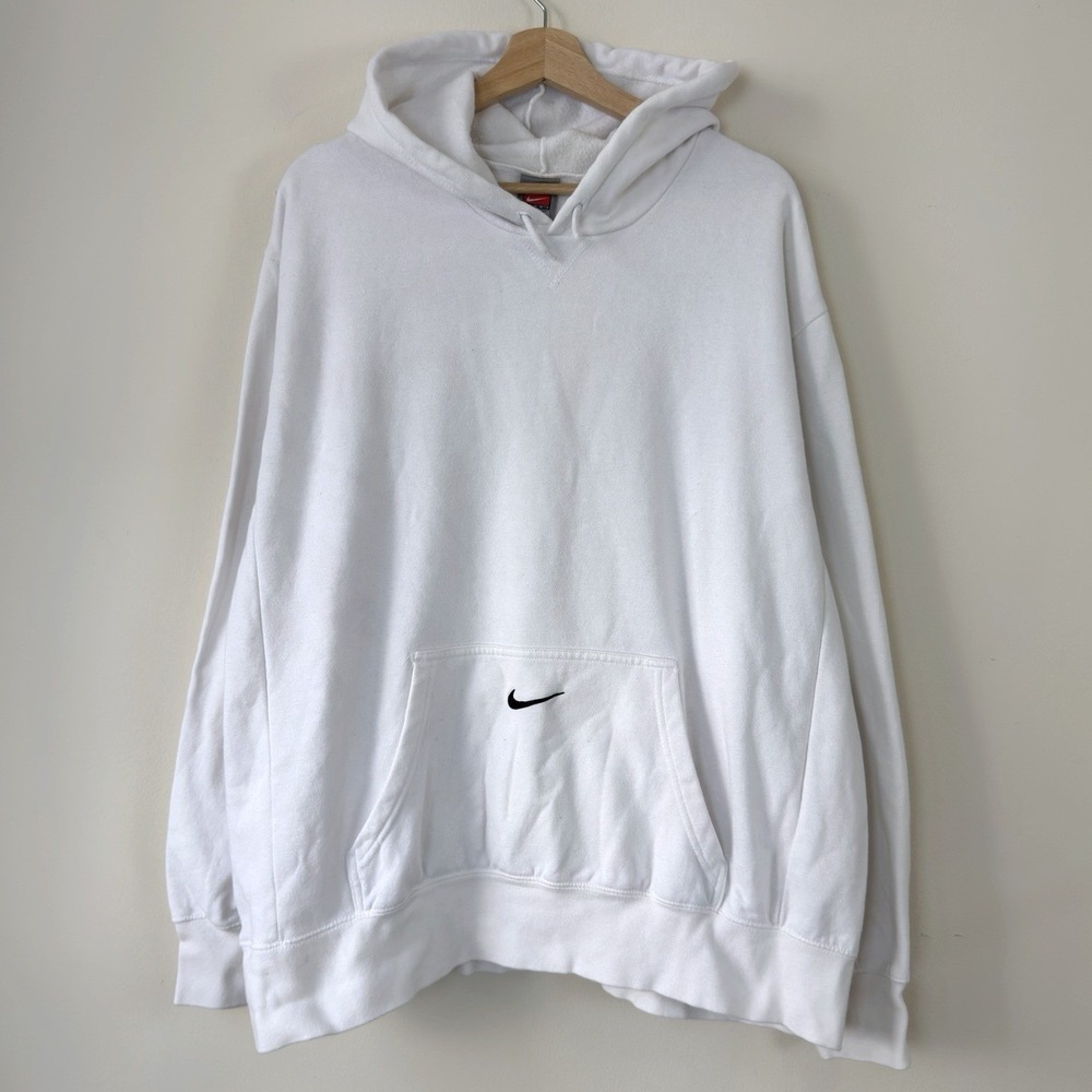 Vintage 2000's Nike Center Swoosh Pocket Embroidered y2k White Hoodie - XL